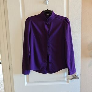 Women's Purple Button Front Blouse Long Sleeve Mandarin Collar Top